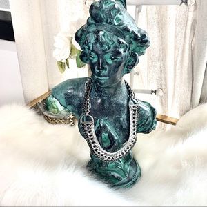 SILVER DARK METAL STATEMENT CHAIN LINK NECKLACE